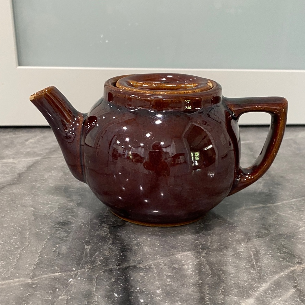 Elegant Vintage Brown Ceramic Mini Teapot Marked “201 Made in USA”